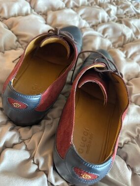 Gucci Burgundy Suede and Black Leather Lace-Up Sneakers